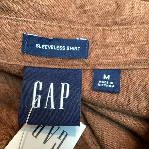 Gap Womens Medium Sleeveless Linen Blend Button Down Shirt Warm Brown - Picture 6 of 11